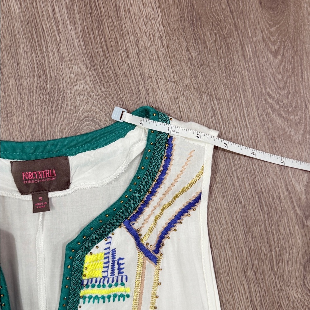 ForCynthia Beachwear High Low Beach Coverup Dress with Green Blue Details Size S - Picture 8 of 9